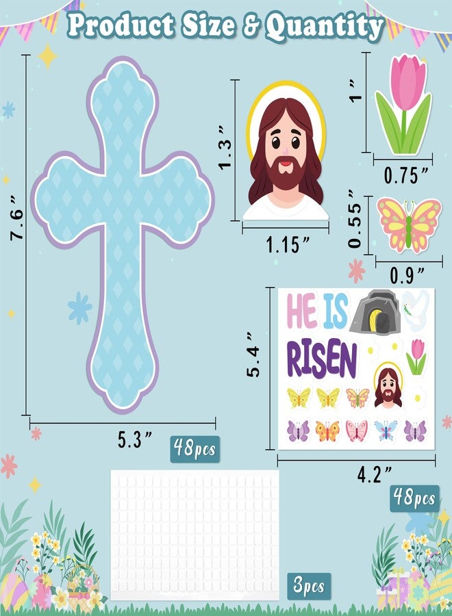 80UncleKimby 48PCS Easter Crafts for Kids He is Risen Make Your Own Jesus Resurrection Cross Hanging Decorations Classroom Activity Church Party Decor Gifts（Blue） - Image 3